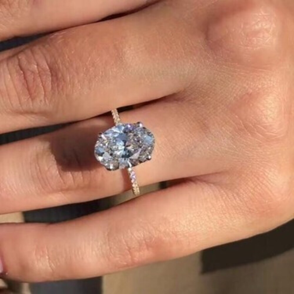 4 Carat Oval Lab Grown Diamond Ring / 4 CT Oval Diamond Thin Engagement Ring / …